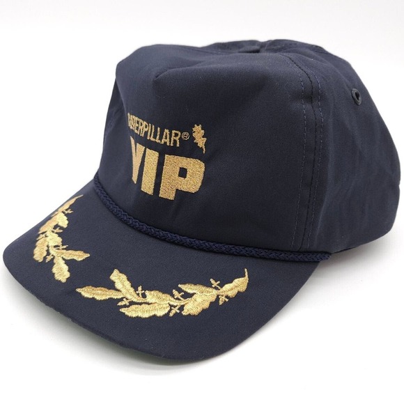 Vintage CAT Caterpillar VIP Scrambled Eggs Gold Leaf Rope Strapback Hat Cap Blue - Picture 1 of 7